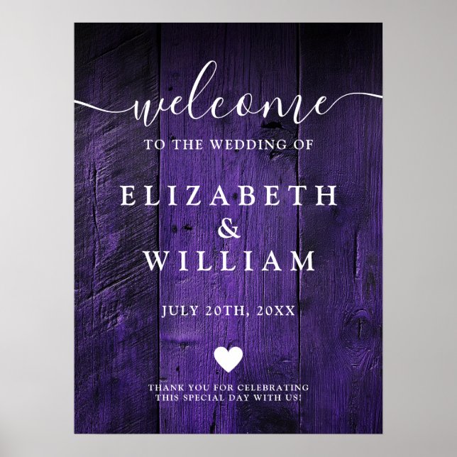 Affiche Panneau de bienvenue de mariage en bois rustique v (Devant)