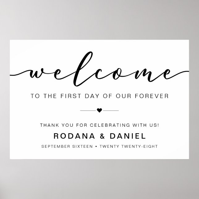 Affiche Panneau de bienvenue de mariage en calligraphie él (Devant)