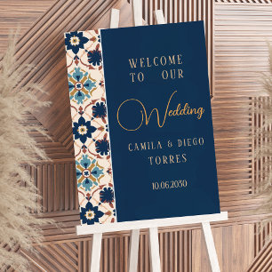 Affiche Panneau de bienvenue de mariage en carreaux mexica