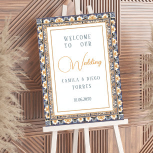 Affiche Panneau de bienvenue de mariage en carreaux mexica