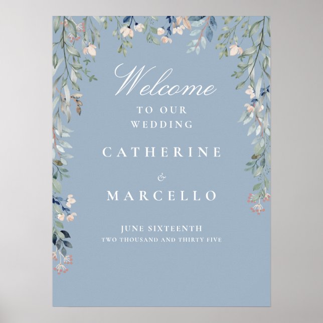 Affiche Panneau de bienvenue de mariage en cascade florale (Devant)