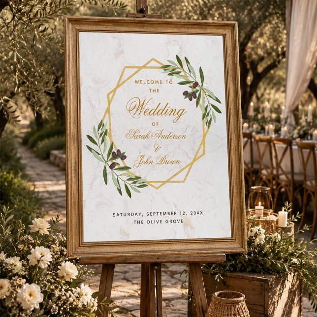Affiche Panneau de bienvenue de mariage en feuillage de br (Créateur téléchargé)