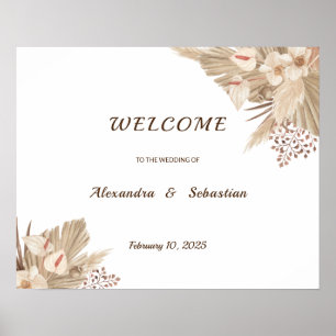 Affiche Panneau de bienvenue de mariage en herbe de Pampa
