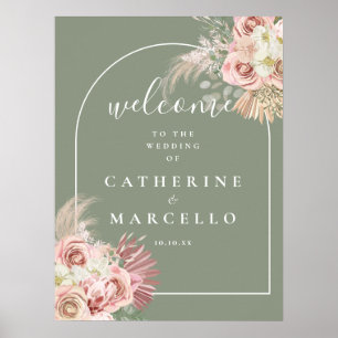 Affiche Panneau de bienvenue de mariage en herbe de Pampas
