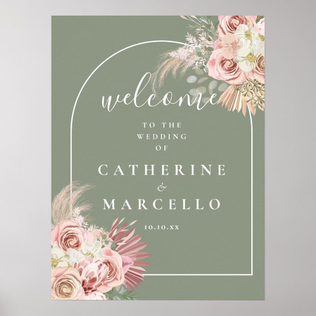 Affiche Panneau de bienvenue de mariage en herbe de Pampas (Devant)