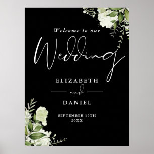 Affiche Panneau de bienvenue de mariage en noir et blanc a