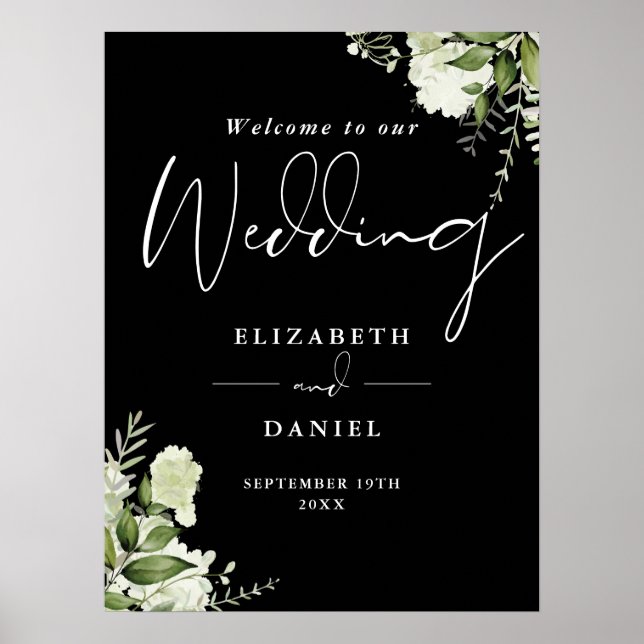 Affiche Panneau de bienvenue de mariage en noir et blanc a (Devant)