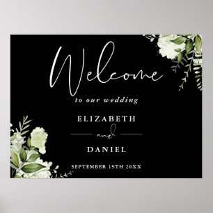 Affiche Panneau de bienvenue de mariage en noir et blanc a