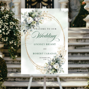 Affiche Panneau de bienvenue de mariage en or botanique ch