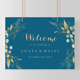 Affiche Panneau de bienvenue de mariage en or de verdure d