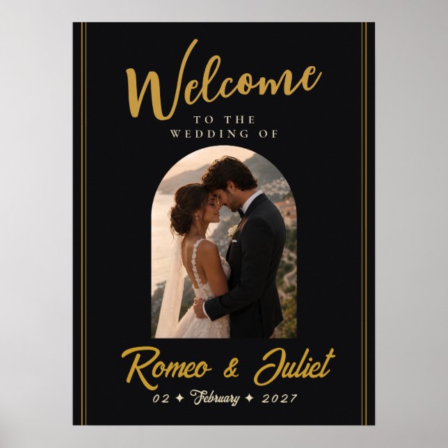 Affiche Panneau de bienvenue de mariage en or noir | affic (Devant)
