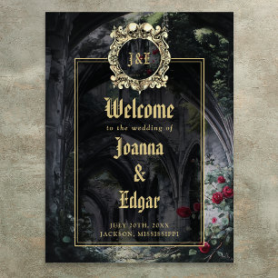Affiche Panneau de Bienvenue de Mariage en Ruines Gothique