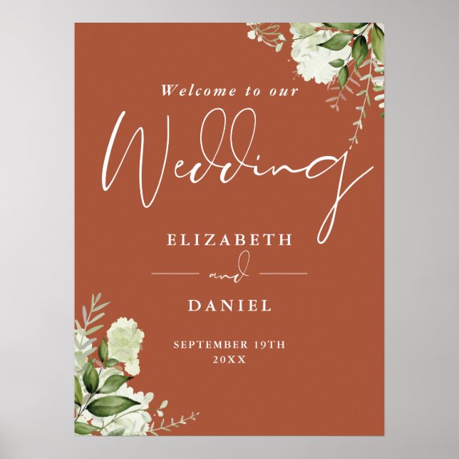 Affiche Panneau de bienvenue de mariage en terre cuite flo (Devant)