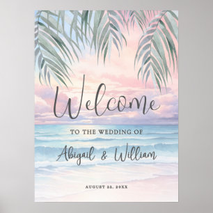 Affiche Panneau de bienvenue de mariage estival sur la pla