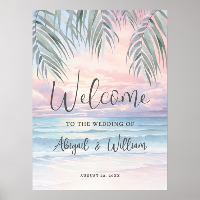 Affiche Panneau de bienvenue de mariage estival sur la pla (Devant)