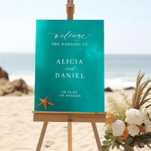 Affiche Panneau de bienvenue de mariage estival sur la pla