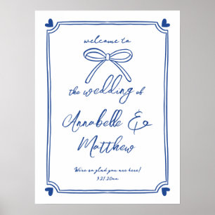 Affiche Panneau de bienvenue de mariage fantaisiste bleu b