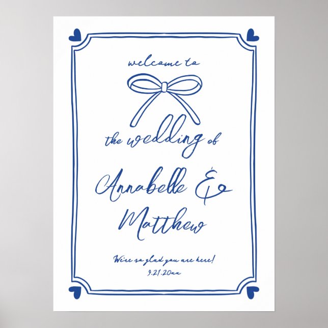 Affiche Panneau de bienvenue de mariage fantaisiste bleu b (Devant)