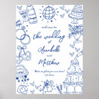Panneau de bienvenue de mariage fantaisiste bleu d