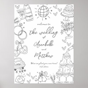 Affiche Panneau de bienvenue de mariage fantaisiste dessin