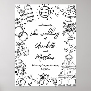 Affiche Panneau de bienvenue de mariage fantaisiste dessin