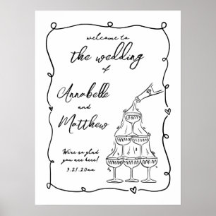 Affiche Panneau de bienvenue de mariage fantaisiste dessin