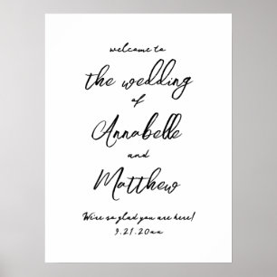 Affiche Panneau de bienvenue de mariage fantaisiste écrit 