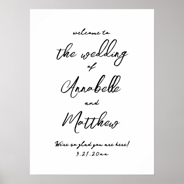 Affiche Panneau de bienvenue de mariage fantaisiste écrit  (Devant)