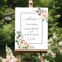Panneau de bienvenue de mariage Fleur rose pâle à