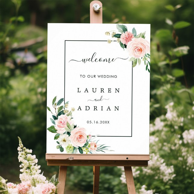 Affiche Panneau de bienvenue de mariage Fleur rose pâle à  (Créateur téléchargé)
