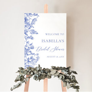 Affiche Panneau de bienvenue de mariage fleuri bleu vintag