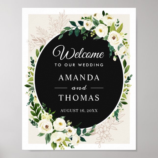 Affiche Panneau de bienvenue de mariage Fleurs de verdure  (Devant)