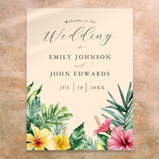 Affiche Panneau de Bienvenue de Mariage Fleurs Tropicales 