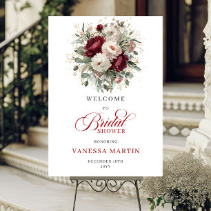 Affiche Panneau de bienvenue de mariage fleurs verdure or