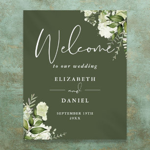 Affiche Panneau de bienvenue de mariage floral à feuillage