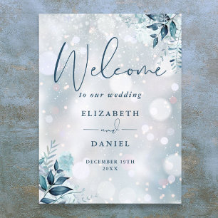 Affiche Panneau de bienvenue de mariage floral à flocons d