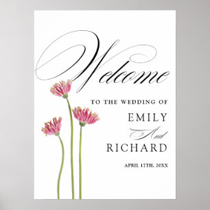 Affiche Panneau de bienvenue de mariage floral à l'écritur