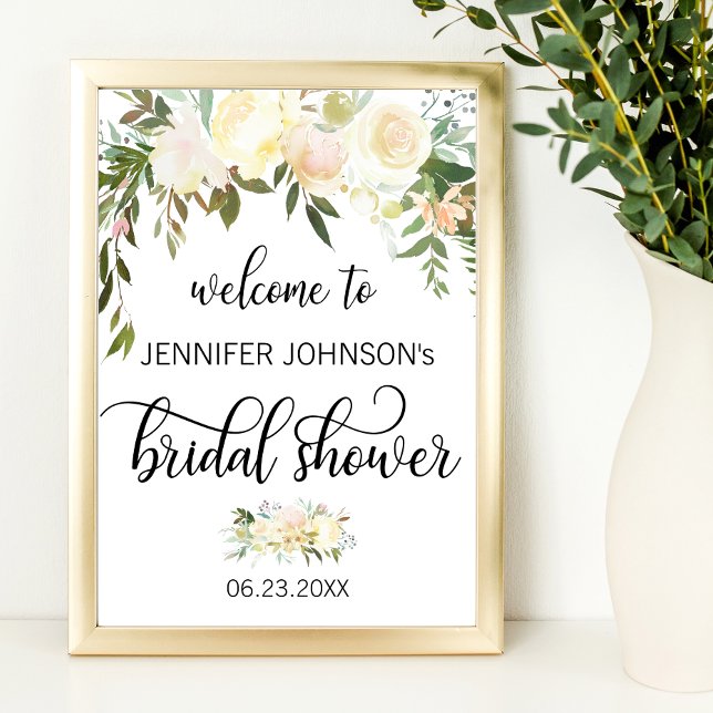 Affiche Panneau de bienvenue de mariage floral aquarelle r (Créateur téléchargé)