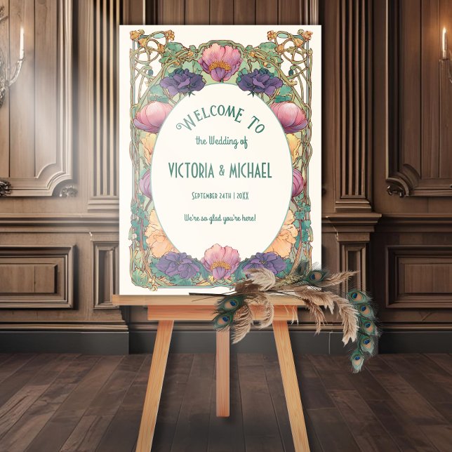 Affiche Panneau de bienvenue de mariage floral Art Nouveau (Créateur téléchargé)