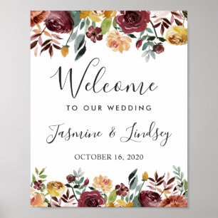 Affiche Panneau de bienvenue de mariage floral automnal bu