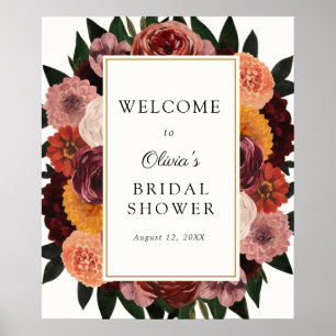Affiche Panneau de bienvenue de mariage floral automne Bou