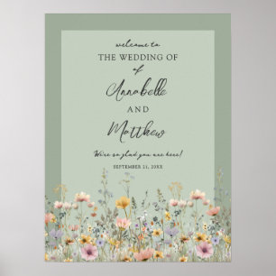 Affiche Panneau de bienvenue de mariage floral aux fleurs 