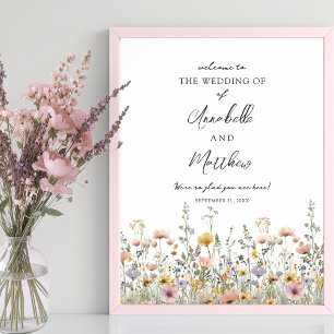 Affiche Panneau de bienvenue de mariage floral aux fleurs 