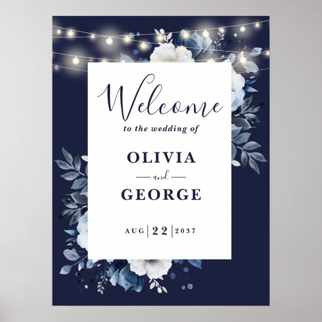 Affiche Panneau de bienvenue de mariage floral avec guirla (Devant)