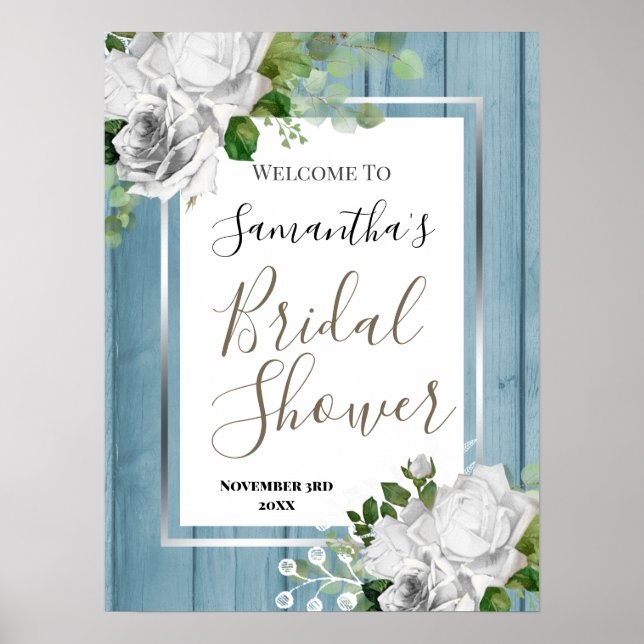 Affiche Panneau de bienvenue de mariage floral blanc (Devant)
