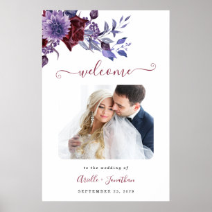 Affiche Panneau de bienvenue de mariage floral blanc et vi