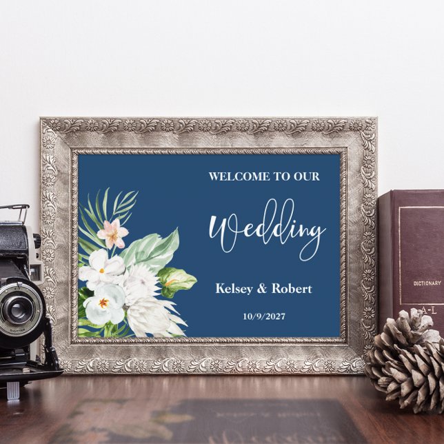 Affiche Panneau de bienvenue de mariage floral bleu (Créateur téléchargé)