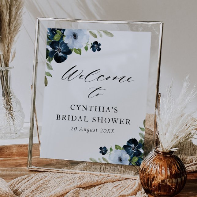 Affiche panneau de bienvenue de mariage floral bleu clair  (Créateur téléchargé)
