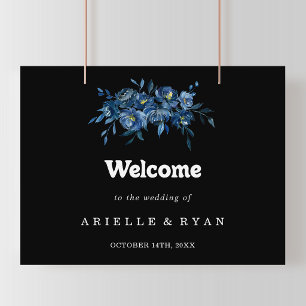 Affiche Panneau de bienvenue de mariage floral bleu de la