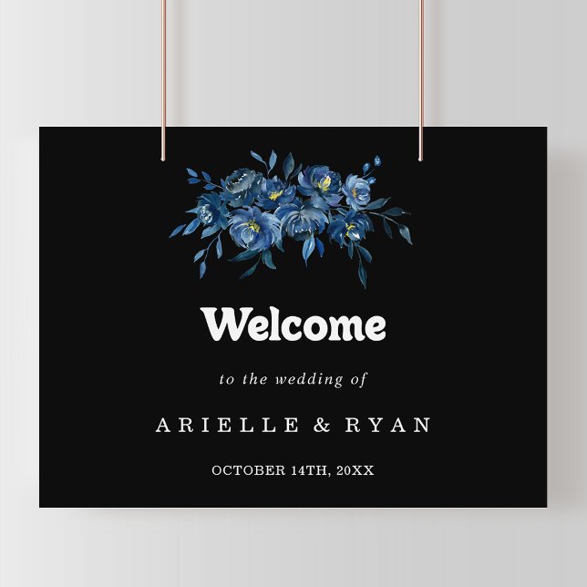 Affiche Panneau de bienvenue de mariage floral bleu de la  (Créateur téléchargé)